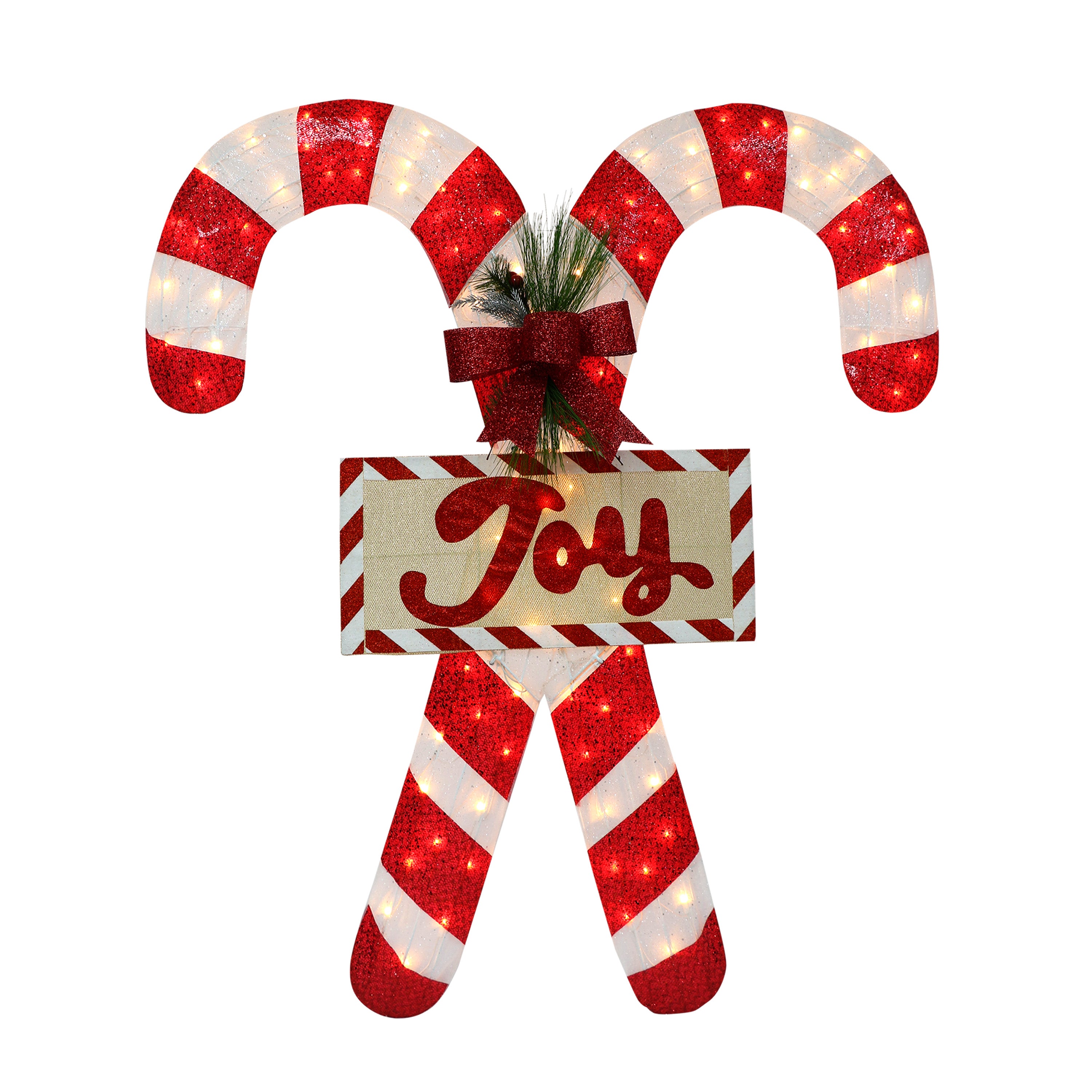 52 in Lighted Outdoor Fabric Mesh Candy Cane Pair 100 UL Clear Lights Metal Stand DE2660CA